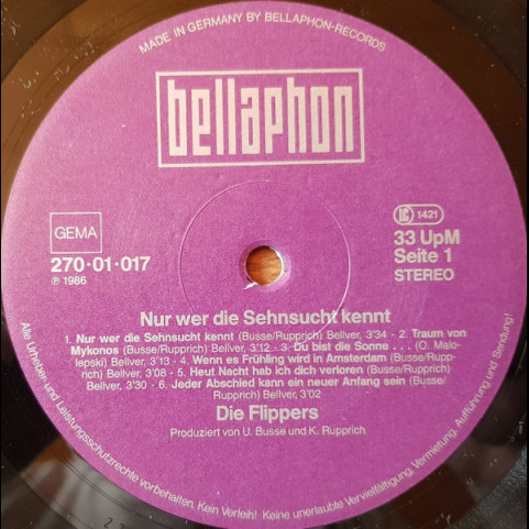 Die Flippers - Nur Wer Die Sehnsucht Kennt (1986) [1LP]