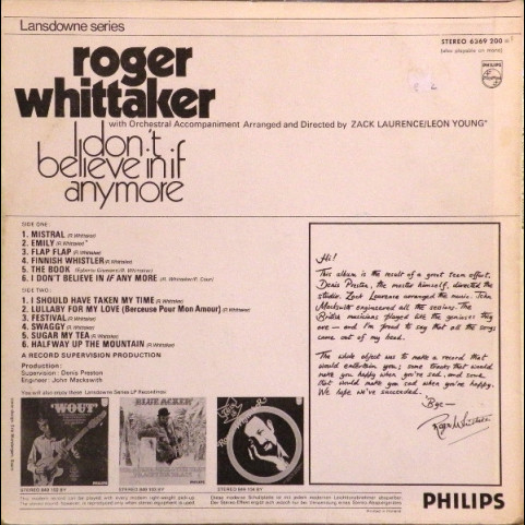 Roger Whittaker - I Don't Believe In If Anymore (1970) [1LP]