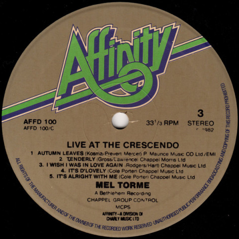 Mel Tormé - Live At The Crescendo (1982) [1LP]