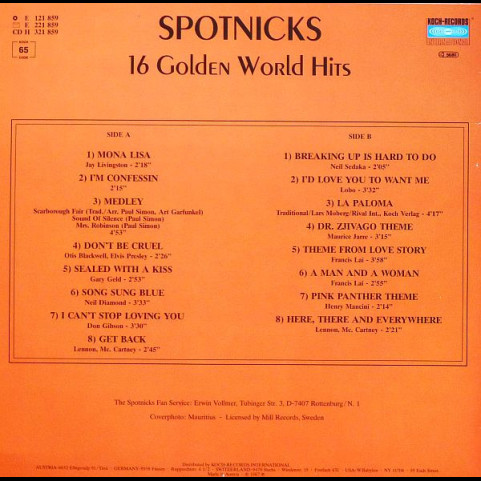 Spotnicks, The - 16 Golden World Hits (1987) [1LP]
