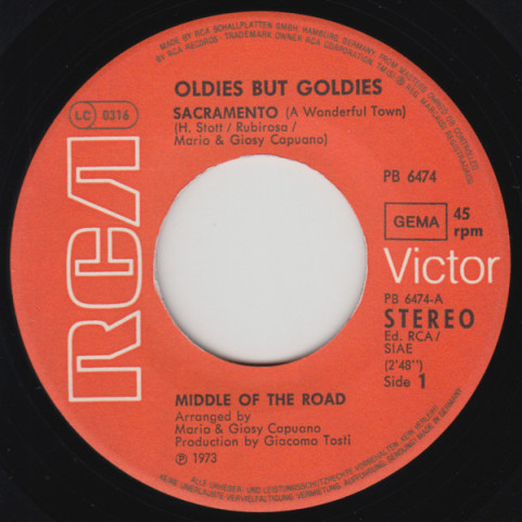 Middle Of The Road - Sacramento / Samson And Delilah [7"]