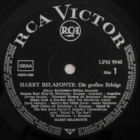 Harry Belafonte - Die Großen Erfolge (Harry Belafonte's Golden Records) (1964) [1LP]