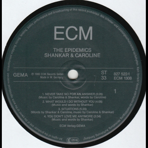 Epidemics, The : Shankar / Caroline (2) - The Epidemics (1986) [1LP]