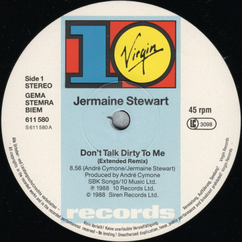Jermaine Stewart - Don't Talk Dirty To Me (Extended Mix) (1988) [12"]