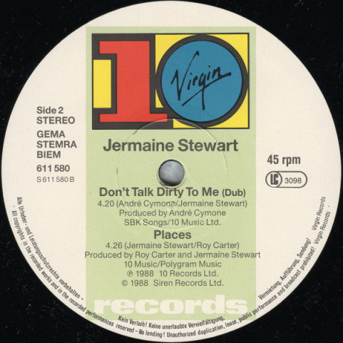 Jermaine Stewart - Don't Talk Dirty To Me (Extended Mix) (1988) [12"]