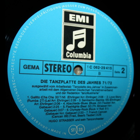 Hugo Strasser Und Sein Tanzorchester - Die Tanzplatte Des Jahres 71/72 (1972) [1LP]