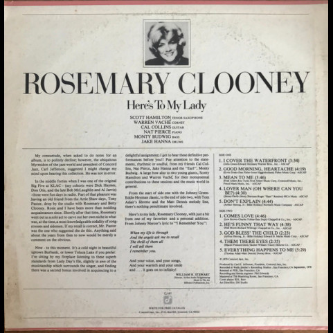 Rosemary Clooney - Here's To My Lady (1979) [1LP]