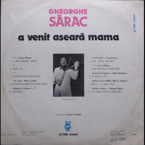 Gheorghe Sărac - A Venit Aseară Mama (Romanțe) (1985) [1LP]