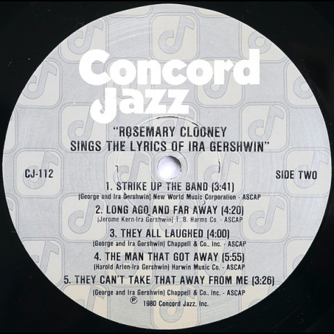 Rosemary Clooney - Rosemary Clooney Sings The Lyrics Of Ira Gershwin (1980) [1LP]