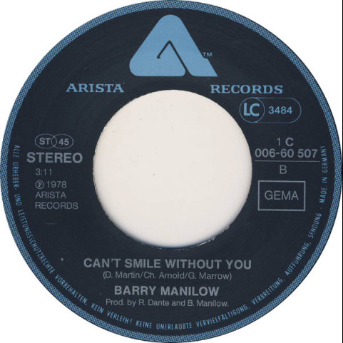 Barry Manilow - Copacabana / Can't Smile Without You (1978) [7"]
