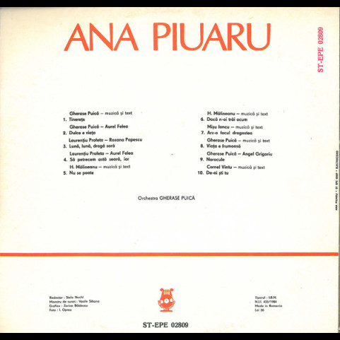 Ana Piuaru - Romanțe Și Melodii Îndrăgite (1985) [1LP]