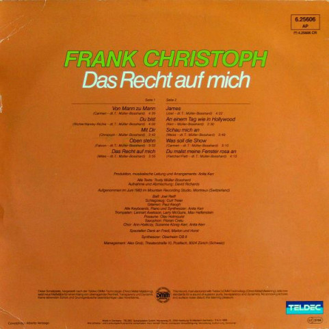 Frank Christoph - Das Recht Auf Mich (1983) [1LP]
