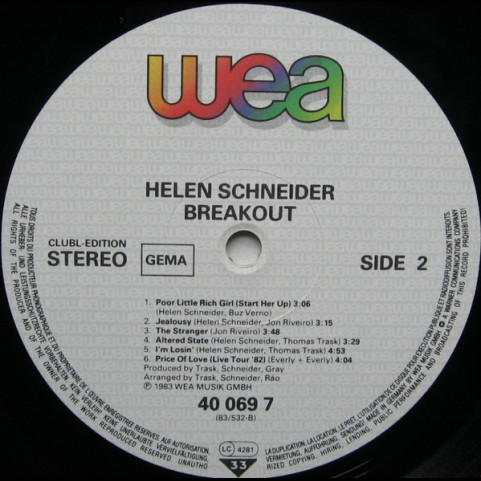 Helen Schneider With Kick (2), The - Breakout (1983) [1LP]