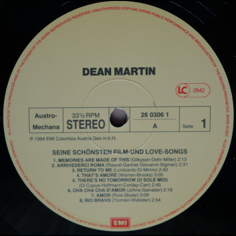 Dean Martin - Seine Schönsten Film- Und Love-Songs (1984) [1LP]