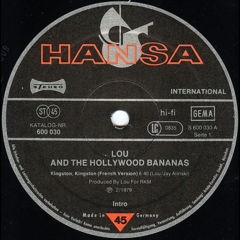 Lou & The Hollywood Bananas - Kingston, Kingston (Long Version) (1979) [12"]