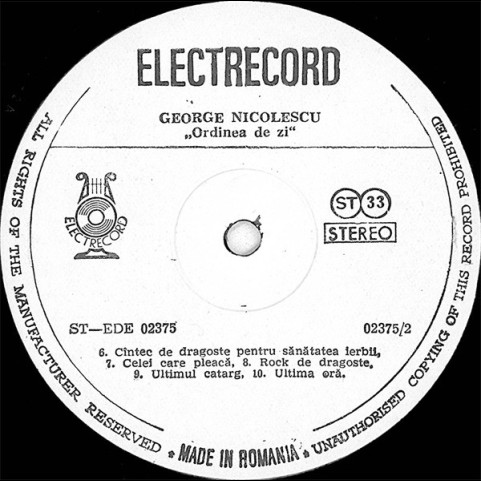George Nicolescu - Ordinea De Zi (1984) [1LP]