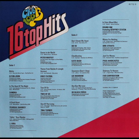 Various - 16 Top Hits - Aus Den Hitparaden Januar / Februar '86 (1985) [1LP]