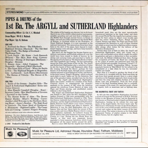 Argyll And Sutherland Highlanders, The - Pipes & Drums (1968) [1LP]