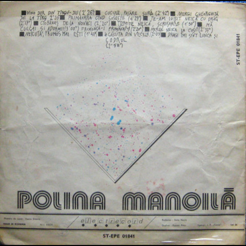 Polina Manoilă - Vino Dor Din Tîrgu-Jiu (1981) [1LP]