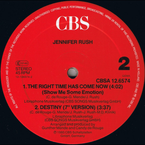 Jennifer Rush - Destiny (Special Version) (1985) [12"]