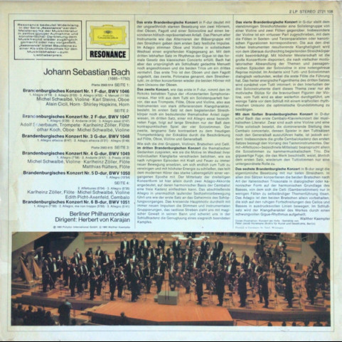 Johann Sebastian Bach . Herbert von Karajan . Berliner Philharmoniker - Brandenburgische Konzerte Nr. 1-6 / Brandenburg Concertos / Les Concertos Brandebourgeois [2LP]