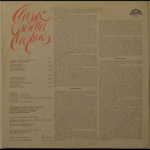 Czech Philharmonic Orchestra, The, Václav Neumann - Classic Operetta Overtures (1981) [1LP]