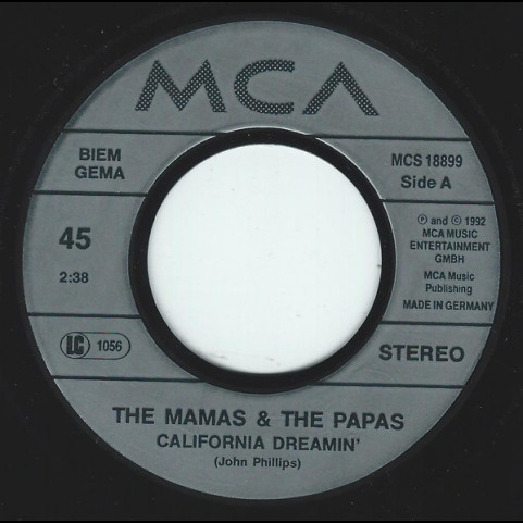 Mamas & The Papas, The - California Dreamin' (1992) [7"]