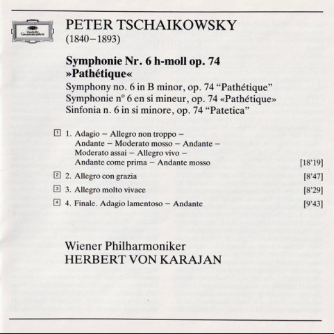 Pyotr Ilyich Tchaikovsky / Wiener Philharmoniker / Herbert von Karajan - Symphonie No.6 »Pathetique« (1985) [1CD]