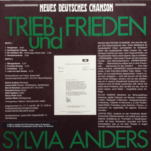 Sylvia Anders - Trieb Und Frieden - Neues Deutsches Chanson (1980) [1LP]
