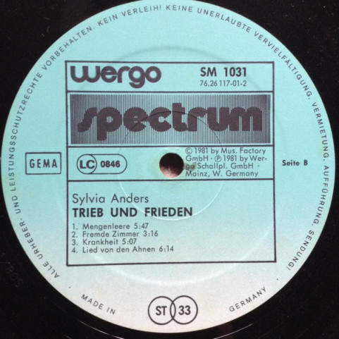 Sylvia Anders - Trieb Und Frieden - Neues Deutsches Chanson (1980) [1LP]