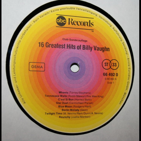 Billy Vaughn - 16 Greatest Hits Of Billy Vaughn (1978) [1LP]