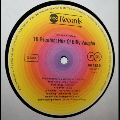 Billy Vaughn - 16 Greatest Hits Of Billy Vaughn (1978) [1LP]