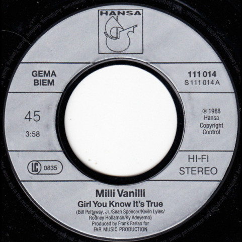 Milli Vanilli - Girl You Know It's True (1988) [7"]