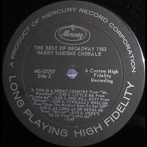 Harry Simeone Chorale, The - The Harry Simeone Chorale Sing Broadway's Best Shows, 1963 (1963) [1LP]