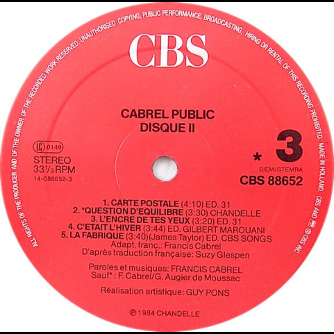Francis Cabrel - Cabrel Public (1984) [2LP]