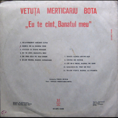 Vetuța Merticariu - Eu Te Cînt, Banatul Meu (1988) [1LP]