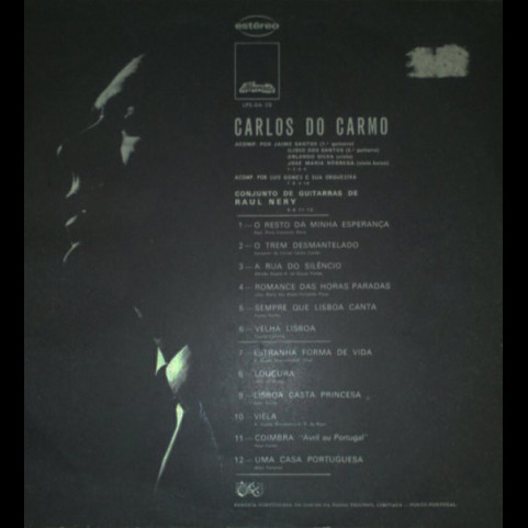 Carlos Do Carmo, Conjunto De Guitarras De Raul Nery - O Fado De Carlos Do Carmo (1971) [1LP]
