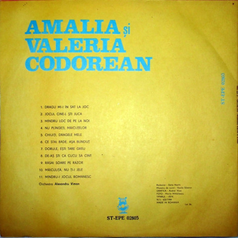 Amalia Codorean și Valeria Codorean - Amalia Și Valeria Codorean (1985) [1LP]