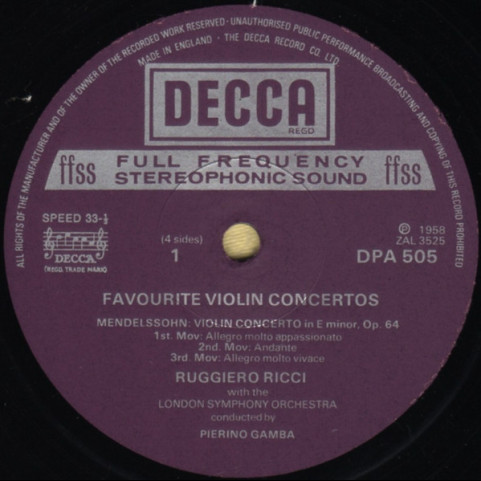 Felix Mendelssohn-Bartholdy / Max Bruch / Pyotr Ilyich Tchaikovsky / Jean Sibelius, Ruggiero Ricci - Favourite Violin Concertos (1974) [2LP]