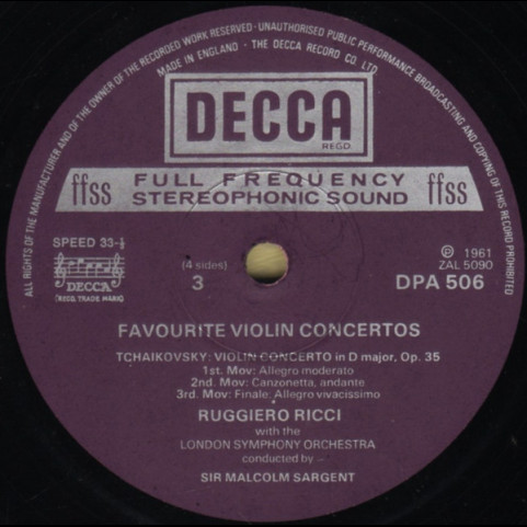 Felix Mendelssohn-Bartholdy / Max Bruch / Pyotr Ilyich Tchaikovsky / Jean Sibelius, Ruggiero Ricci - Favourite Violin Concertos (1974) [2LP]