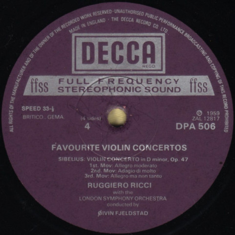 Felix Mendelssohn-Bartholdy / Max Bruch / Pyotr Ilyich Tchaikovsky / Jean Sibelius, Ruggiero Ricci - Favourite Violin Concertos (1974) [2LP]