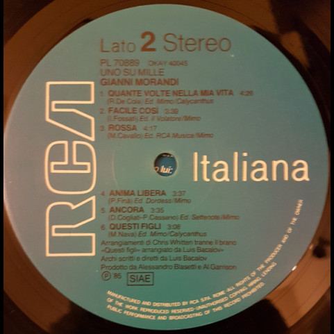 Gianni Morandi - Uno Su Mille (1985) [1LP]