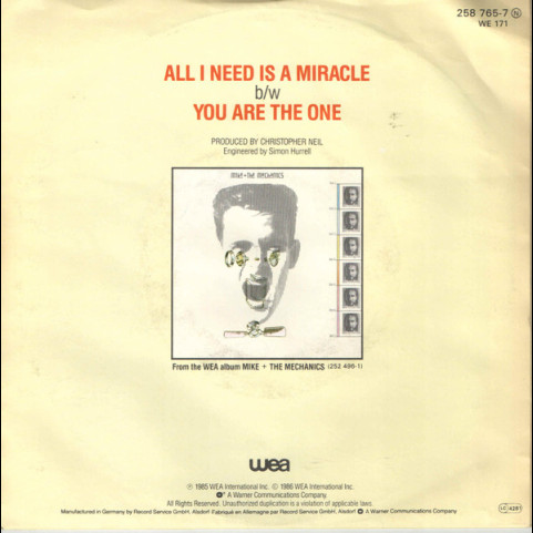 Mike & The Mechanics - All I Need Is A Miracle (1986) [7"]