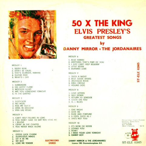Danny Mirror & Jordanaires, The - 50 X The King - Elvis Presley's Greatest Songs (1985) [1LP]