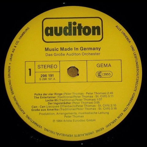 Das Große Audi-Werkorchester, Peter Thomas - Auditon '85 (1984) [1LP]