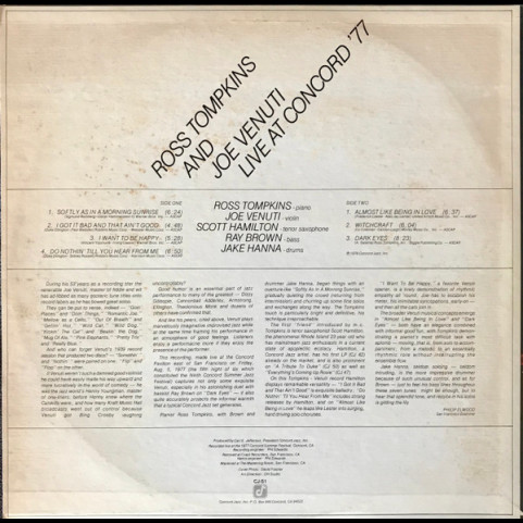 Ross Tompkins, Joe Venuti, Ray Brown, Scott Hamilton, Jake Hanna - Live At Concord '77 (1978) [1LP]