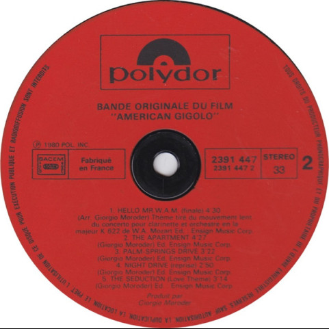 Giorgio Moroder - American Gigolo (Bande Originale Du Film) (1980) [1LP]