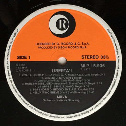 Milva - Libertà (1976) [1LP]
