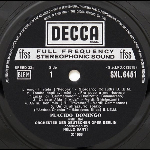 Placido Domingo - Arias From Italian Opera (1970) [1LP]