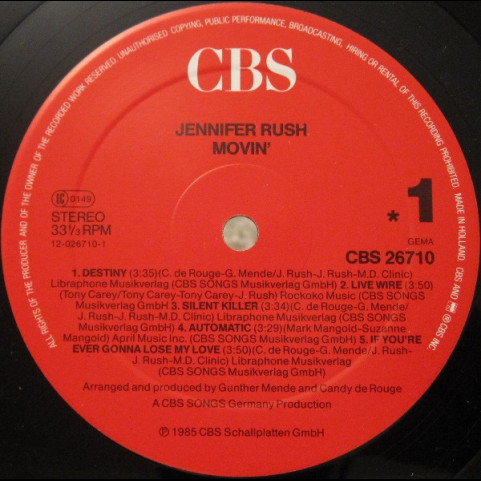 Jennifer Rush - Movin' (1985) [1LP]